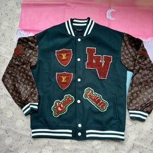 Louis Vuitton Varsity Jacket 3D Green and Brown Letterman Jacket